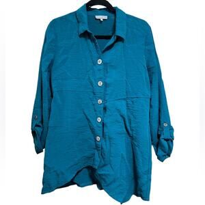 Habitat Button Down Tunic Blouse Teal Size Small